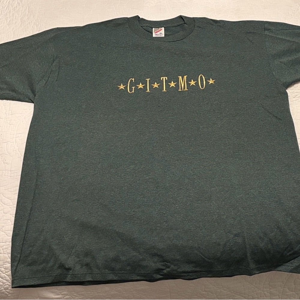 Jerzees Forest Green Tee with Gold Star Design - Guantanamo Bay/ GITMO